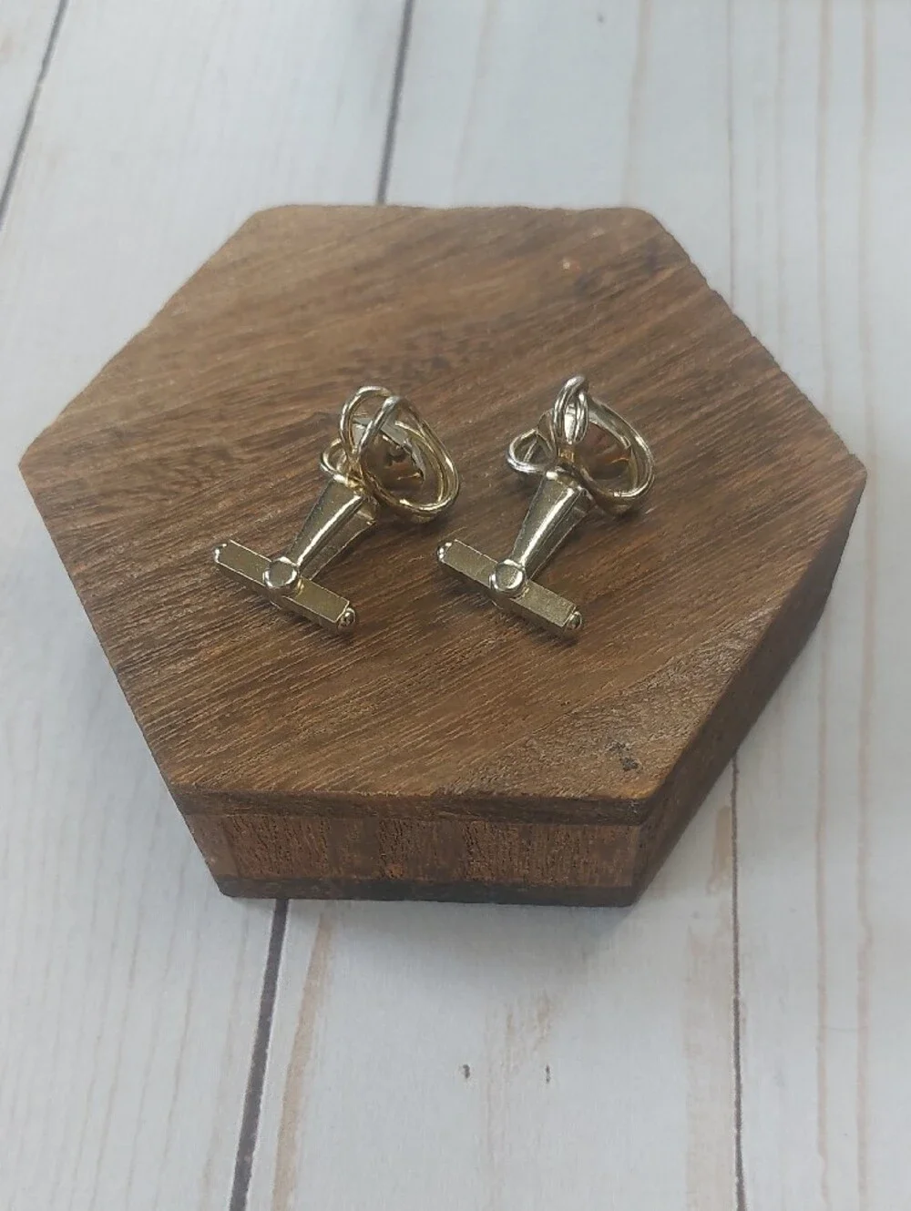 Silver-Tone Men's Cufflinks with Clear Stone Accent